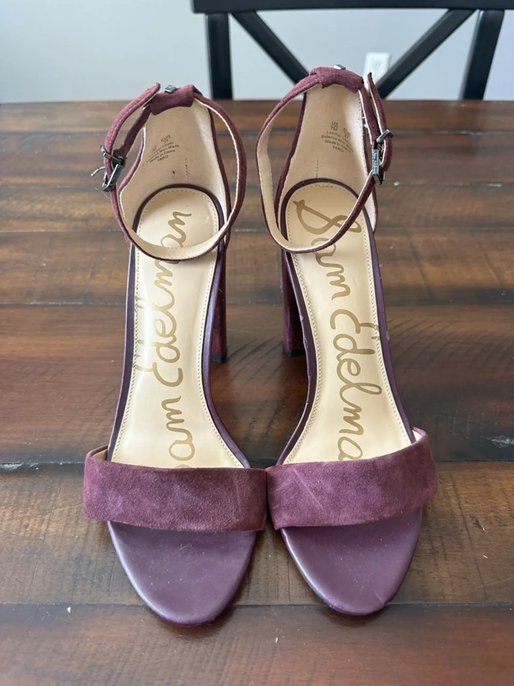 Sam Edelman Burgundy Suede Block Heel Sandals with Ankle Strap - Picture 1 of 6